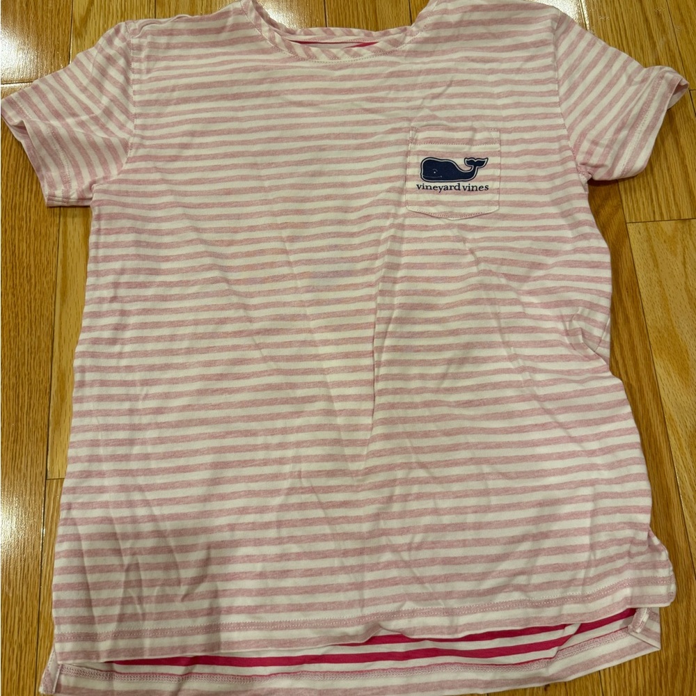Vineyard Vines Pink & White Stripe Kids Pocket Tee